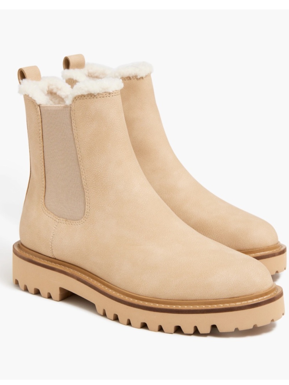 J. Crew Lug Sole Faux Leather Shearling Lined Chelsea Boots